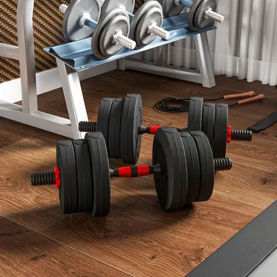 Produktbild von SUGIFT Kurzhantel Langhantel Set 2-in-1, verstellbare Hantel 20 kg, Kurzhantelset, Schwarz | 45 x 20 x 20 cm | HDPE-beschichtet | 12 Scheiben