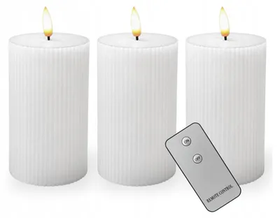 Immagine prodotto di EstiloHome, set di 3 candele LED, colore bianco, dimensioni 3 x 12,5 cm, realizzate in cera vera con scanalature, senza fiamma