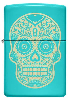 Produktbild von ZIPPO - Skull Design - Türkis Gold Totenkopf Totenschädel Sturmfeuerzeug nachfüllbar Benzin 60006228