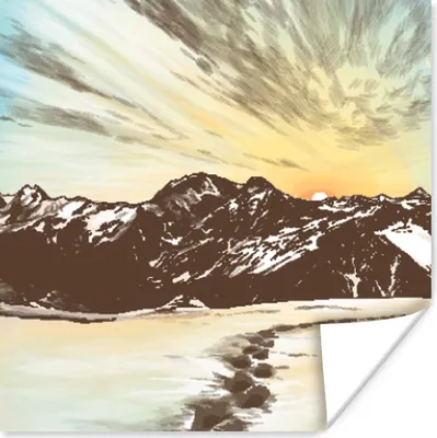 Produktbild von MuchoWow® Poster Meer - Berge - Sonne 100x100 cm - Babyzimmer