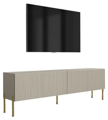 Obrázok produktu pre TV skrinka s rýhovanými čelami, farba kašmír, rovné zlaté nožičky, 170 × 32 × 52 cm