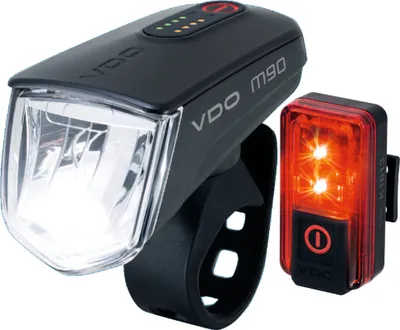 Zdjęcie produktu dla VDO 4009 ECO LIGHT M90 SET Przednie światło z tylnym światłem Światło rowerowe Światło rowerowe Światło hamowania