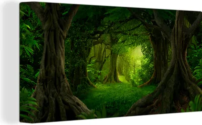 Produktbild von MuchoWow® - Leinwandbilder - Bäume - Wald - Grün - Landschaft - Natur, Wandbild, Wanddeko Bilder Wohnzimmer, 40x20cm