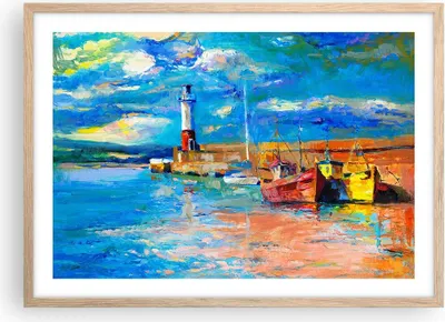 Produktbild von Gerahmtes Poster - Rahmen in heller Eiche - Leuchtturm Meer - 70x50 cm - Wand Bild - Wanddeko - Wandbilder - Kunstposter - Wandposter - Bilderrahmen - Bilder - Kunstdruck - Wandbild - P2NAA70x50-3693