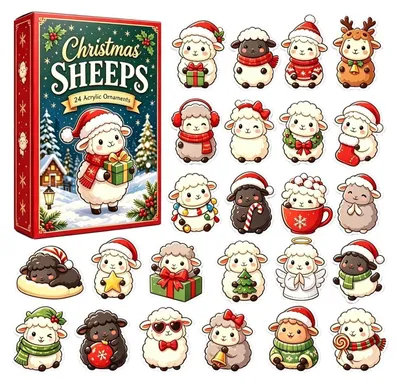 Productafbeelding van Adventskalender Kerst - 2D Acryl Schapen Decoratie