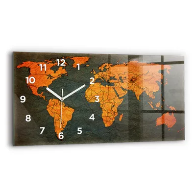 Produktbild von Wallfluent Wanduhr – Stilles Quarzuhrwerk - Uhr Dekoration Wohnzimmer Schlafzimmer Küche - Zifferblatt - weiße Zeiger - 60x30 cm - Weltkarte
