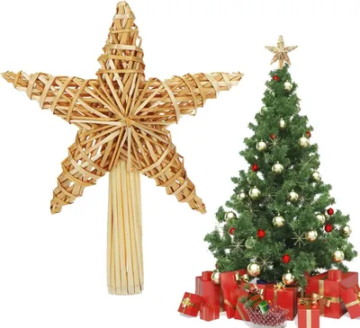 Produktbild von Strohspitze, handgefertigte Weihnachtsbaumspitze, Strohstern, Strohstern Christbaumschmuck aus Naturmaterial, ca. 30 x 25 x 8 cm