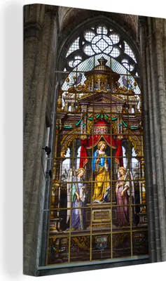 Zdjęcie produktu dla OneMillionCanvasses® - Obraz na płótnie - 90x140 cm, Witraż w katedrze św. Bawona, dekoracja ścienna - Zdjęcie na płótnie - Obraz na drewnianej ramie - Dekoracja ścienna - Sypialnia