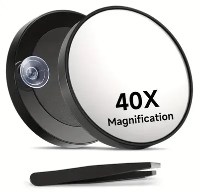 Image de Miroir de maquillage à ventouse, grossissement 40x, pour un maquillage précis, miroir mural ou de table pour la salle de bains, miroir grossissant à ventouse, noir