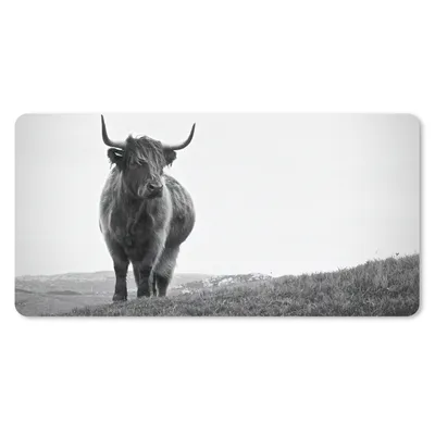 Produktbild von MuchoWow® Schreibtischunterlage Tiere - Schottische Hochlandbewohner - Schwarz und weiß - Natur - Ländlich 80x40 cm - XXL Mauspad - Gaming Mauspad
