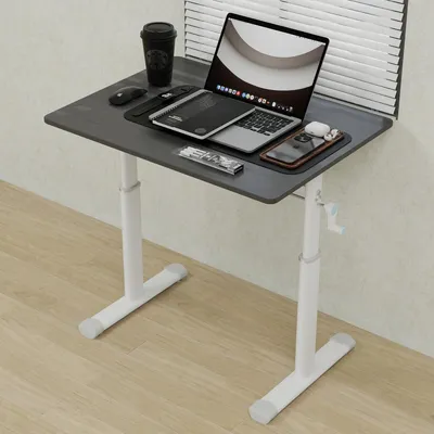 Imagen del producto de Escritorio de altura ajustable, 80x60 cm, con manivela. Escritorio ergonómico de pie y sentado, escritorio para ordenador, escritorio infantil, mesa de trabajo. Color gris