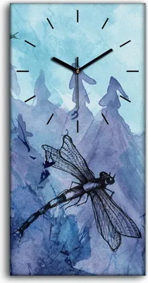 Produktbild von Dekor Leinwand Uhr Wandbilder 30x60 Gemälde Aquarell Libelle Wald Kunst - schwarze Hände