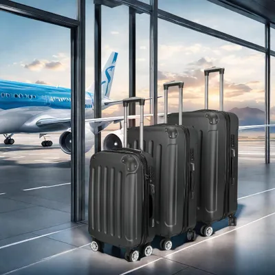 Immagine prodotto di Set di valigie - Valigia rigida, colore nero - Materiale: ABS - 55 cm - 4 ruote piroettanti - Adatta come bagaglio a mano