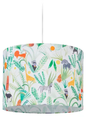 Immagine prodotto di Lampada a sospensione Relaxdays per cameretta, paralume con motivo giungla, A x P: 140 x 35 cm, E27, lampada a sospensione per bambini, colorata