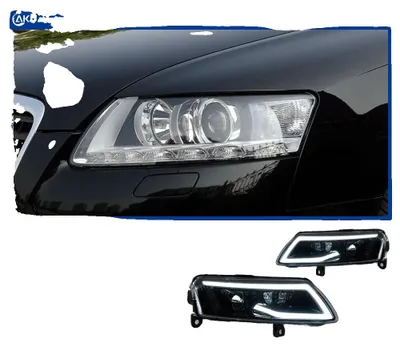 Produktbild von Scheinwerfergehäuse, kompatibel mit AUDI A6 C6 2004-2011, LED-Beleuchtung, Projektorlinse, Scheinwerfer Ein Set, Für Linkslenker