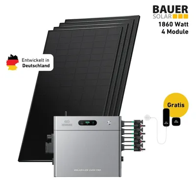 Produktbild von 1800 Watt, Bifazial Komplettset, Balkonkraftwerk, Zendure Solarflow 2400 Pro, Halterung Fassade 90 Grad