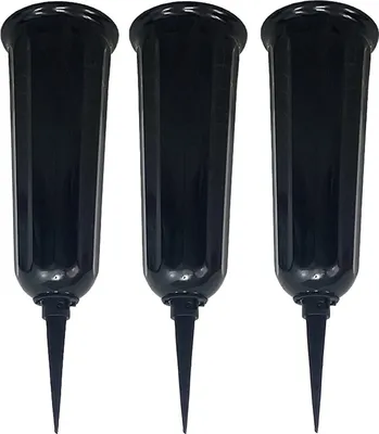 Immagine prodotto di set di 3 vasi da tomba in plastica con picco a terra | vaso da cimitero in nero | vaso a innesto per tomba | vaso a innesto resistente al gelo per tomba | vaso di fiori resistente alle intemperie per cimitero | decorazione per tomba resistente alle intemperie