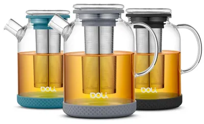 Teekanne 1,5 L mit Sieb, Edelstahlfilter, spülmaschinengeeignet, grau