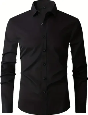 Produktbild von Herren-Hemd - Stretch Herren-Hemden - Langarm-Hemd Männer, Anti-Knitter - BRILLSHIRT Schwarz S/M