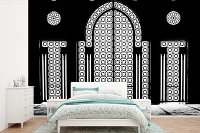Produktbild von MuchoWow® Fototapete für Wohnzimmer oder Schlafzimmer Wandtapete Vinyl Motivtapete Architektur - Schwarz - Weiß - Muster - 600x400 cm - Vinyltapeten