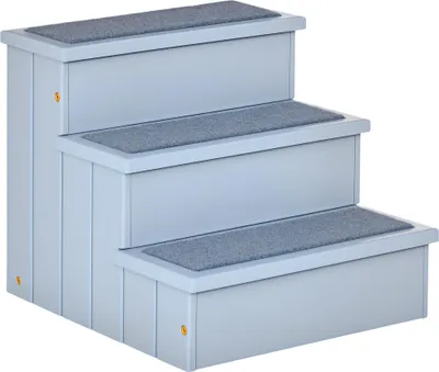 Produktbild von PawHut Haustiertreppe Hundetreppe Einstiegshilfe mit Teppich Tannenholz Grau
