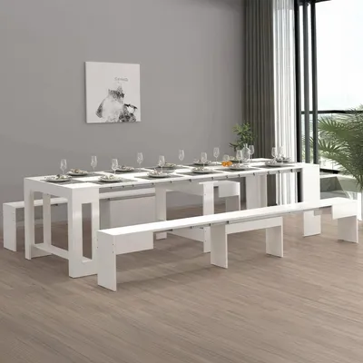 Image de Auditore - Ensemble Table et Chaises, Blanc Brillant, 12 Places Fabriqué en Italie