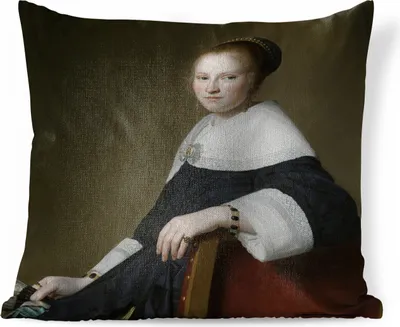 Produktbild von MuchoWow® Zierkissen Sofakissen Wohnzimmer Dekokissen 50x50 cm Bildnis der Maria van Strijp - Johannes Cornelisz Verspronck - Komfort - Sofakissen