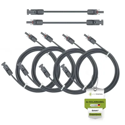 Produktbild von Solarkabel Doppelpack 4x PV-Kabel 6mm² H1Z2Z2-K Schwarz & Schwarz mit Solarstecker