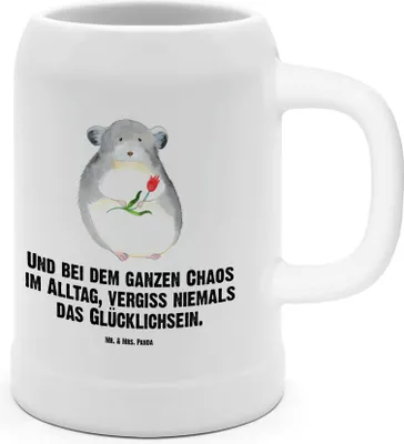 Produktbild von Mr. & Mrs. Panda Krug Chinchilla Blume - Weiß - Geschenk, Humpen, Liebeskummer, Chinchillas, Bierbecher, Tonkrug, Gute Laune, Kummer, Chaos, Steinkrug, Büro, Seidel
