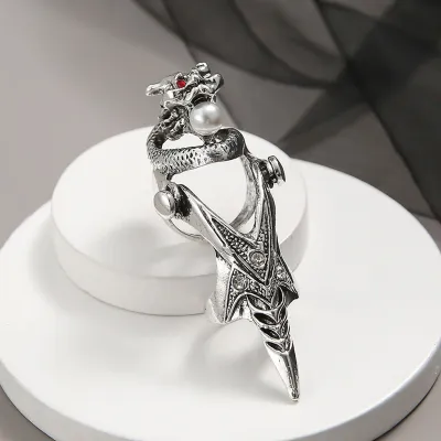 Produktbild von Uni-Ring, lange Fingerspitze, Rock-Stil, Imitationsperle, Drachenform, Klauenring, Cosplay-Zubehör