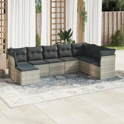Produktbild von "2026 Promotion" 8-tlg. Garten-Sofagarnitur/Terrassenmöbel - mit Kissen - Hellgrau Poly Rattan - Gartenmöbelset CC12566