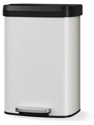 Obrázok produktu pre Kuchynský odpadkový kôš – pedálový kôš – 50 l – nerezová oceľ – obdĺžnikový – s vyberateľným vnútorným vedrom – biely