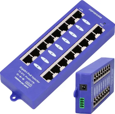 Obrázok produktu pre Extralink POE INJECTOR 8 PORT GIGABIT MODE B - 1 Gbps - 8-Port, Fast Ethernet, Gigabit Ethernet, 10,100,1000 Mbit/s, 1000/10000, 48 V, 200 mm, 270 mm