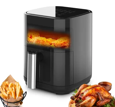 Image de Friteuse à air chaud Airfryer - 4 L - Écran tactile - 1200 W - Minuterie 1 à 200 min - Fenêtre de visualisation - Revêtement antiadhésif - Noir
