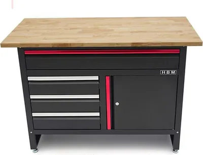 Immagine prodotto di Banco da lavoro HBM 120 cm con 4 cassetti, 1 anta e piano in legno nero