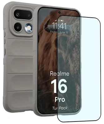 Produktbild von Robuste Handyhülle + gehärtetem Glas für Realme 16 Pro 5G, Bizon Tur Pack, Hellgrau