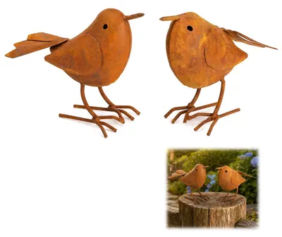 2er-Set Metall-Vögel mit Rosteffekt, Vintage Gartendeko