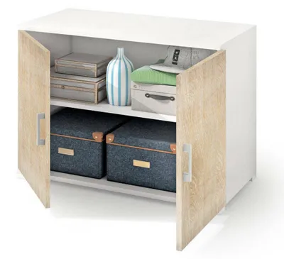 Produktbild von Mehrzweckschrank Darc, Linearschrank mit 2 Flügeltüren mit Einlegeboden, Eingangsmöbel, Modernes Schuhregal, 100%  Italy, 90x45h66 cm, Eiche und Weiß