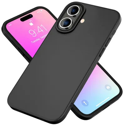 Image de Étui en silicone NALIA pour iPhone 16 – Finition mate et texturée au toucher doux – ASTRON (étui en TPU souple et résistant aux chocs) – Marque berlinoise – Noir
