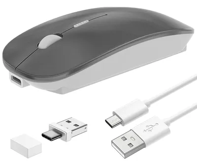 Zdjęcie produktu dla Bezprzewodowa mysz Slim, ładowalna, bezprzewodowa, do laptopów, komputerów, systemów Windows, urządzeń Android, tabletów, cicha, mini, kolor: szary