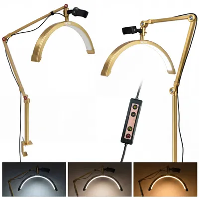 Immagine prodotto di Lampada estetica Moon per extension ciglia LED senza ombre da scrivania con base a morsetto dorata