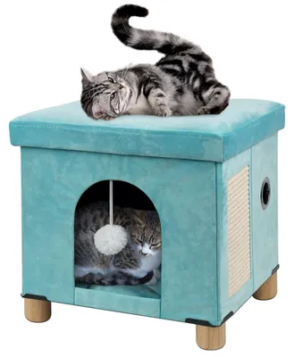 Produktbild von Faltbares Katzenbett Multifunktionales Kubushaus Blau