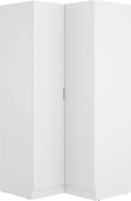 A white corner wardrobe with two doors.