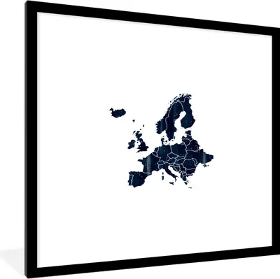 Produktbild von MuchoWow® MuchoWow® Gerahmtes Poster Europa Karte - Schwarz und Weiß 40x40 cm - Poster mit zchwarzem Bilderrahmen - Poster - Plakat im Rahmen