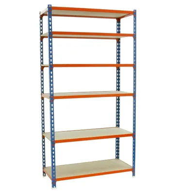 Produktbild von PROREGAL Schwerlastregal GIANT MULI | HxBxT 250x90x30cm | 6 Fachböden | Fachlast 150kg | Blau-Orange | Lagerregal Kellerregal Werkstattregal Metallregal Fachbodenregal Steckregal
