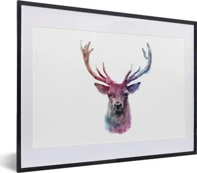 Produktbild von MuchoWow® MuchoWow® Gerahmtes Poster Rotwild - Farbe - Farben 40x30 cm - Poster mit zchwarzem Bilderrahmen - Bilderrahmen - Poster im Rahmen