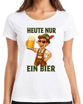 Obrázek produktu pro Dnes jen jedno pivo. Pinocchio. Kožené kraťasy. Bavorské tradiční tričko. Dámské šaty Dirndl. Tričko, bílá barva, velikost M