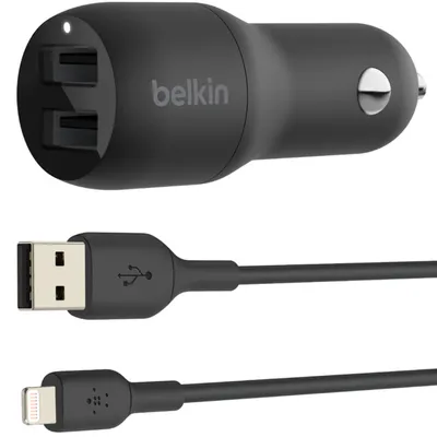 Produktbild von Belkin USB-A Kfz-Ladegerät, 24W 1m Lightning-Kabel CCD001bt1MBK