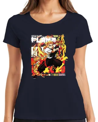 Immagine prodotto di Maglietta Kyojuro Rengoku Flammen Hashira Kimetsu no Yaiba Anime Geschenk Damen, Navy, S