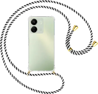 Produktbild von Handykette Backcover-Schutzhülle mit Band (Metall goldfarben) für Xiaomi Redmi 13C (6.71'') - schwarz/weiß gestreift